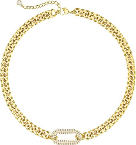 Gold Necklace for Women - Chunky 14K Gold Plated Chain Necklace Cuban Link Paperclip Chain Herringbone Statement Choker Necklace for Women Simple Trendy Jewelry Gifts in Saudi Arabia