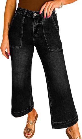 Astylish Women's 2026 Stretchy Wide Leg High Waisted Jeans Tummy Control Casual Cropped Ankle Denim Pants in Saudi Arabia