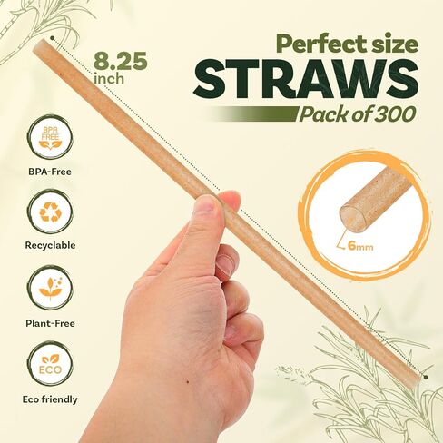 Weemium Sugarcane Straws [300 Pack] 8.25" | FSC Certified 100% Compostable Straws Disposable for Warm and Cold Drinks | Plastic-free & Biodegradable Packaging | Eco friendly made with Sugarcane Fiber in Saudi Arabia