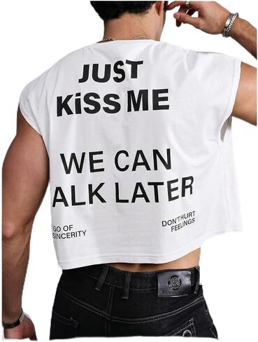 SweatyRocks Men's Slogan Graphic Tank Top Oversized Sleeveless Crewneck Crop Top Undershirts in Saudi Arabia