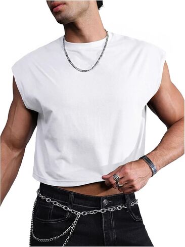 SweatyRocks Men's Slogan Graphic Tank Top Oversized Sleeveless Crewneck Crop Top Undershirts in Saudi Arabia