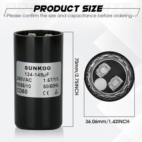CD60 Motor Start Capacitor, 124–149 uF, 220–250VAC, 50/60Hz, Round Start Capacitor for AC Motor, Air Compressor, Well Pump, Pool Pump in Saudi Arabia