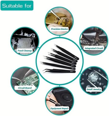 6pcs Stainless Steel Tweezers Precision Curved Tools for Maintenance, Industrial Repair, Home Working & Model Making in Saudi Arabia