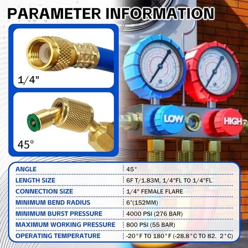 29986 Plus II خرطوم HVAC 1/4 بوصة مع صمام كروي مدمج، خرطوم تبريد طويل 72 بوصة مناسب لمجموعة خراطيم شحن التبريد R-410A، أصفر/أحمر/أزرق (عبوة من 3) in Kuwait