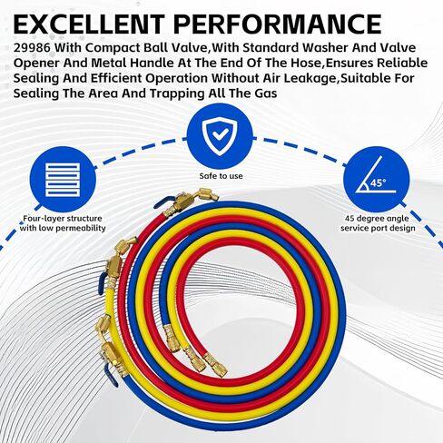 29986 Plus II خرطوم HVAC 1/4 بوصة مع صمام كروي مدمج، خرطوم تبريد طويل 72 بوصة مناسب لمجموعة خراطيم شحن التبريد R-410A، أصفر/أحمر/أزرق (عبوة من 3) in Kuwait