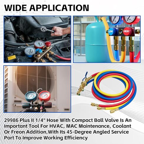 29986 Plus II خرطوم HVAC 1/4 بوصة مع صمام كروي مدمج، خرطوم تبريد طويل 72 بوصة مناسب لمجموعة خراطيم شحن التبريد R-410A، أصفر/أحمر/أزرق (عبوة من 3) in Kuwait