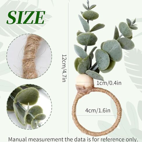 Set of 15 Artificial Green Eucalyptus Leaf Napkin Rings, Rustic Napkin Ring Set, Elegant Table Decor, Suitable for Thanksgiving, Halloween, Easter, Weddings in Saudi Arabia