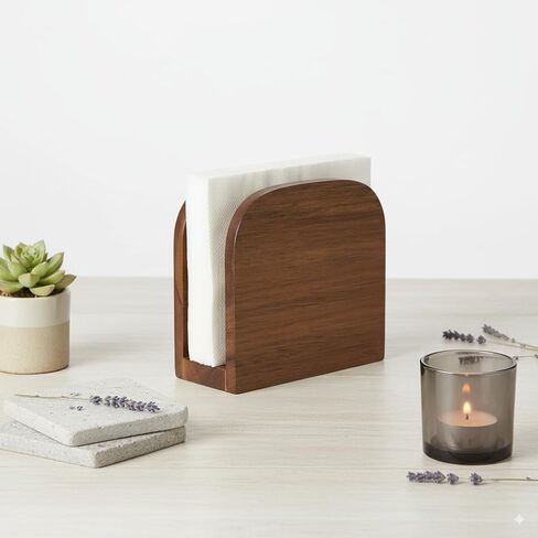 Napkin Holder for Table, Modern Brown Rosewood, Minimalist Design, Vertical Standing Paper Napkin Storage in Saudi Arabia