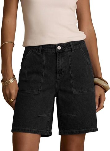 Sidefeel Women's Jean Shorts High Waisted Stretchy Bermuda Pleated Denim Summer Shorts in Saudi Arabia