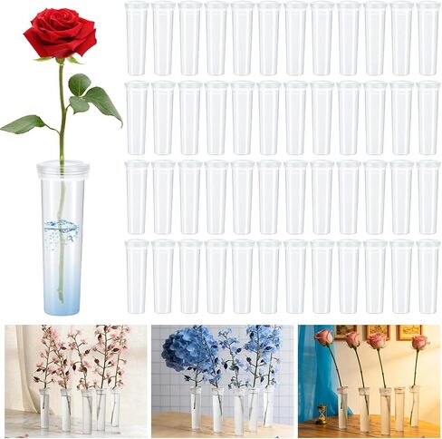 DAJAVE 100 Pack Floral Water Tubes 60 ML 4.3 Inch Plastic Water Tubes for Flowers, Clear Flower Vials with Caps for Fresh Flower Arrangements in Saudi Arabia