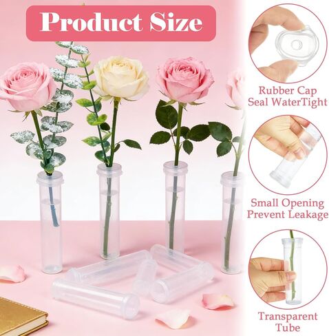 DAJAVE 100 Pack Floral Water Tubes 60 ML 4.3 Inch Plastic Water Tubes for Flowers, Clear Flower Vials with Caps for Fresh Flower Arrangements in Saudi Arabia