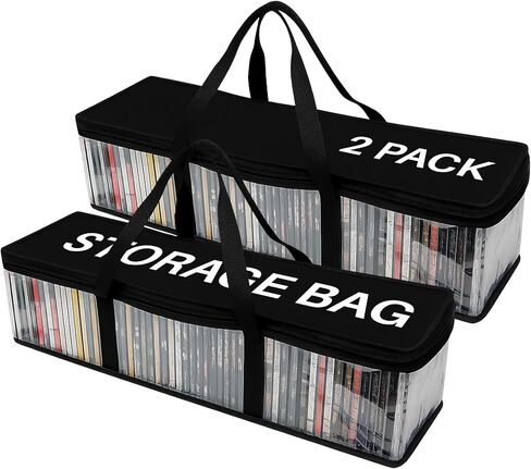 Evelots CD Storage Bags (2 Pack) Clear PVC Plastic Media Carrying Case with Zipper - Holds 100 CDs Total - Strong Handles - Protects CDs, Video Games, Music from Dirt & Moisture in Saudi Arabia