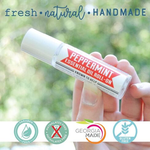 Rinse Bath & Body Peppermint Essential Oil Roll On - Premium Peppermint Oil w/Squalane Oil | No Mess and Easy Absorption | Soothing, Stress, Headaches & Energy | Travel Size | Non-GMO | .35oz in Kuwait