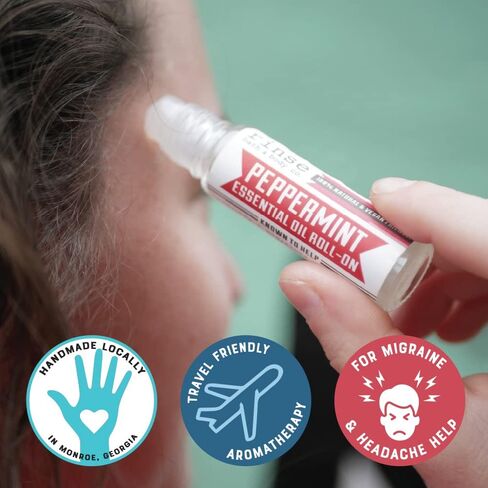 Rinse Bath & Body Peppermint Essential Oil Roll On - Premium Peppermint Oil w/Squalane Oil | No Mess and Easy Absorption | Soothing, Stress, Headaches & Energy | Travel Size | Non-GMO | .35oz in Kuwait