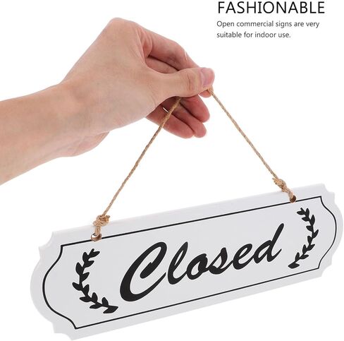 لافتة باب خشبية مفتوحة ومغلقة للأعمال - نمط مزدوج الجوانب مع حبل من الجوت | 11.59 بوصة × 8.45 بوصة | للمقاهي والمحلات التجارية والمطاعم in Kuwait