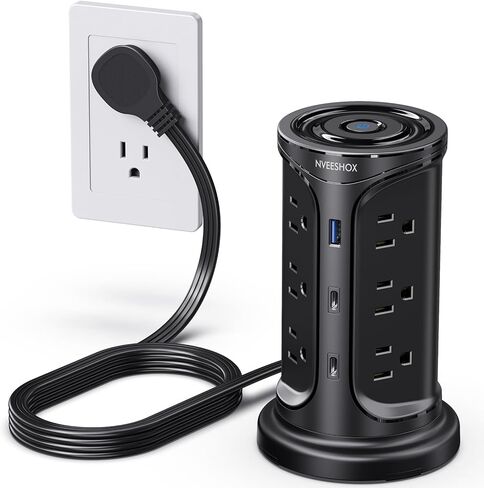 Surge Protector Power Strip Tower with 8 AC Outlets 4 USB Ports(2 Type C), 6.5 FT Ultra Flat Extension Cord, Flat Plug Power Strips Tower with Surge Protection for Home, Office, Dorm in Saudi Arabia
