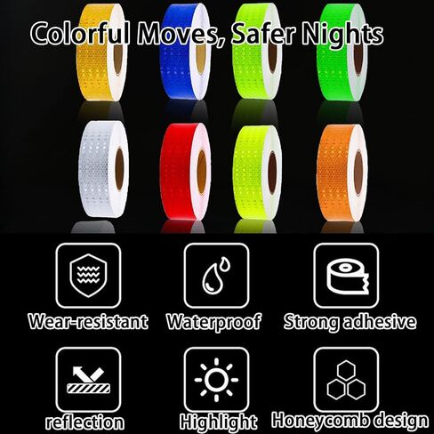 8 Rolls of 8 Colors High-Visibility Reflective Tape Safety Reflective Stickers - Waterproof Self-Adhesive Safety Stickers for Outdoor Nighttime Visibility, Trailers, Clothing, Vehicles (1 in x 80 ft.) in Saudi Arabia