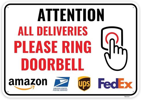 1PC Deliveries Please Ring Doorbell Sign, 10 x 7 Inches - Aluminum - Ring Door Bell for Service Assistance in Saudi Arabia