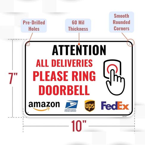 1PC Deliveries Please Ring Doorbell Sign, 10 x 7 Inches - Aluminum - Ring Door Bell for Service Assistance in Saudi Arabia