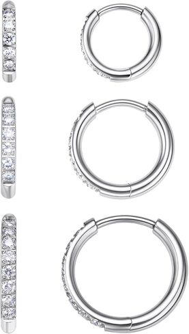 أقراط هوجي هوب مويسانيتي تيتانيوم من VOJO للنساء، مجموعة من 3 أزواج لا تسبب الحساسية 14 قيراط من الذهب والفضة أقراط غضروف صغيرة صغيرة in Kuwait