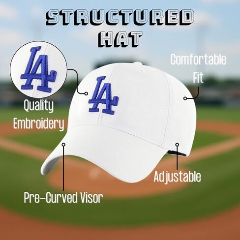 Officially Licensed Los Angeles Baseball White LA Sports Hat Classic Primary Home Team Logo Adjustable Royal Blue Embroidered Structured MVP Ball Cap in Saudi Arabia