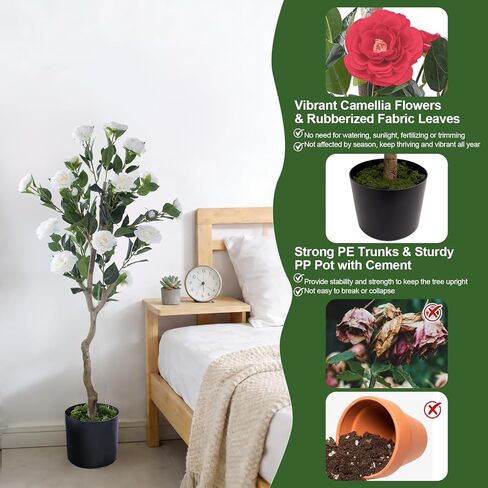 2 Pack 40" Artificial Camellia Tree with Vibrant Red Flowers， Faux Flower Tree Plant in Pot Fake Topiaries in Saudi Arabia