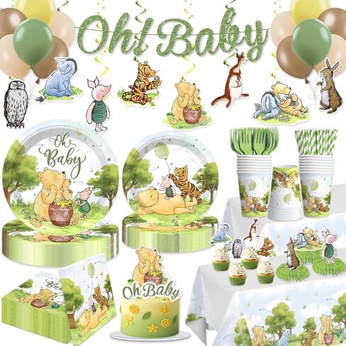 Xynic 193pcs Classic Winnie Baby Shower Decorations Complete Party Set, for 25 Guests, Vintage Bear Baby Shower Decorations Includes Plates, Banner, Tablecloths, for Classic Winnie Party Supplies in Saudi Arabia
