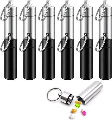 12 Pieces Aluminium Pill Box Keyring, Portable Waterproof Pill Organizer with Keychain Medicine Bottle Container for Outdoor Camping Travel Colourful in Saudi Arabia