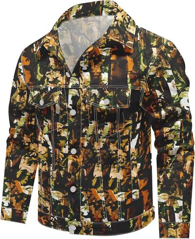 Mens Denim Jacket Long Sleeve Western Cowboy Cut Classic Floral Print Button Down Jean Jacket in Saudi Arabia