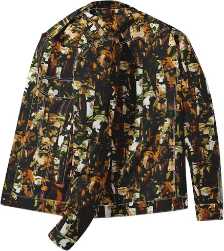 Mens Denim Jacket Long Sleeve Western Cowboy Cut Classic Floral Print Button Down Jean Jacket in Saudi Arabia
