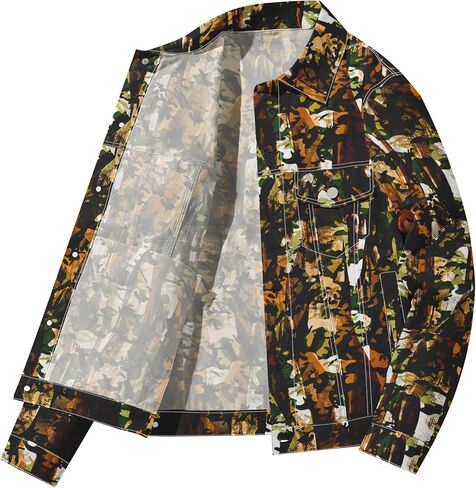 Mens Denim Jacket Long Sleeve Western Cowboy Cut Classic Floral Print Button Down Jean Jacket in Saudi Arabia