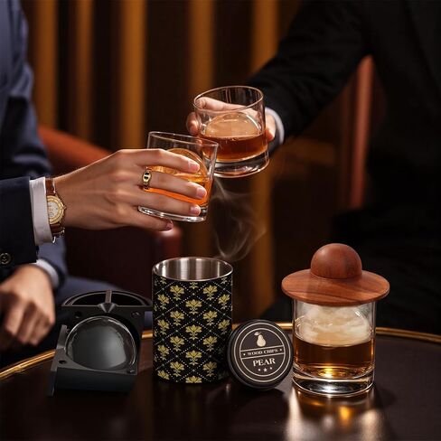 Whiskey Smoker Kit with 2 Clear Ice Maker - Old Fashioned Cocktail, Bourbon Smoker Kit with Torch, 2 Glasses, 6 Flavor Wood Chip - Anniversary/Christmas/Birthday Gifts for Men/Dad/Hasband (No Butane) in Saudi Arabia