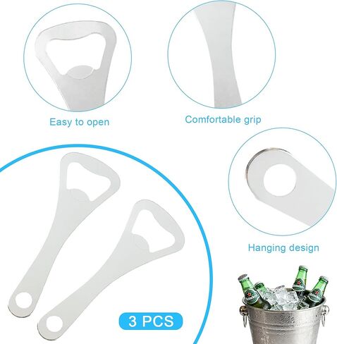 Quacc 3 PCS Flat Bottle Openers Flat-Mouth Opener Portable Handheld Beer Opener for Home Kitchen, Bar, Restaurant, Bartender Gift - Silver in Saudi Arabia