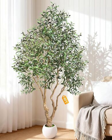 Faux Olive Tree 6 FT, Fake Olive Tree with Lush Silk Leaves and Realistic Olive Fruits,Olive Trees Artificial Indoor with Planter for Indoor Home Office Living Room Bedroom Stairs Outdoor in Saudi Arabia