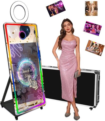 65 بوصة مرآة صورة كشك صورة شخصية LED إطار اللمس المحمولة Magic Marror Booth Machine لأحداث حفل الزفاف (أبيض ، 65 بوصة (43''screen)) in Saudi Arabia