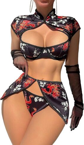 Sexy Lingerie Fantasy Costume Sexy Series Printed Cut-Out Slit Women's Costume Red S-XXL in Saudi Arabia