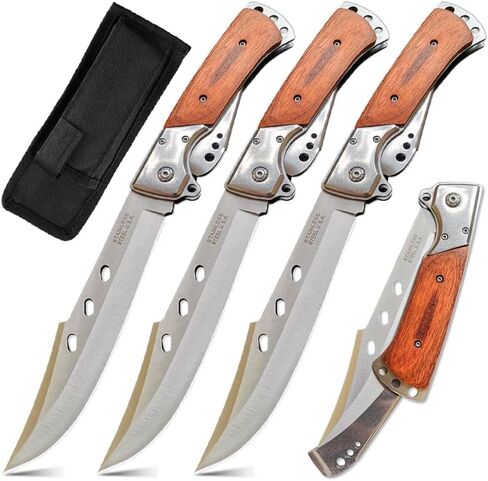 سكين DOOM BLADE طويل الشفرة للجيب قابل للطي - سكاكين عمل حادة للبقاء على قيد الحياة - سكين كبير قابل للطي مع مقبض من خشب الورد، هدية لزوج الأب، للصيد والمشي لمسافات طويلة والتخييم (سكين واحد) in Kuwait
