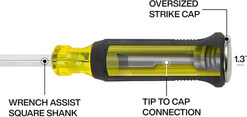 Klein Tools 60012DD 5/16-Inch Duct Slitter Demolition Driver, 6-Inch Blade, HVAC, Construction Demo Screwdriver, Cushion-Grip Handle, Oversized Strike Cap, Square Shank with Wrench Assist in Saudi Arabia