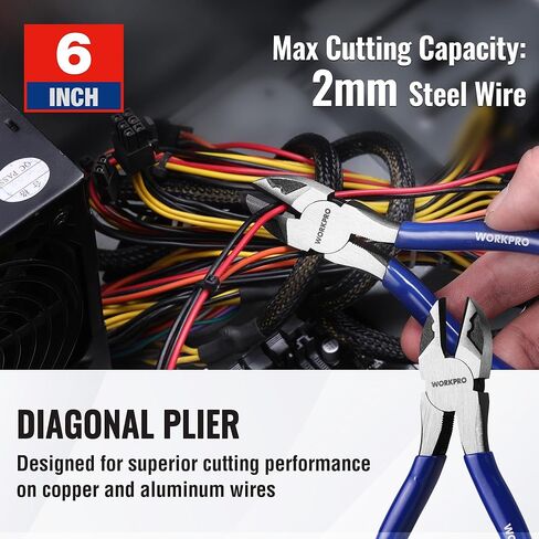 WORKPRO Pliers Set, 3-Piece Professional Pliers Tool Kit – 6" Needle Nose Plier, 6" Slip Joint Plier & 6" Diagonal Plier, Soft Grip Handles for Home DIY & Electrical Work in Saudi Arabia