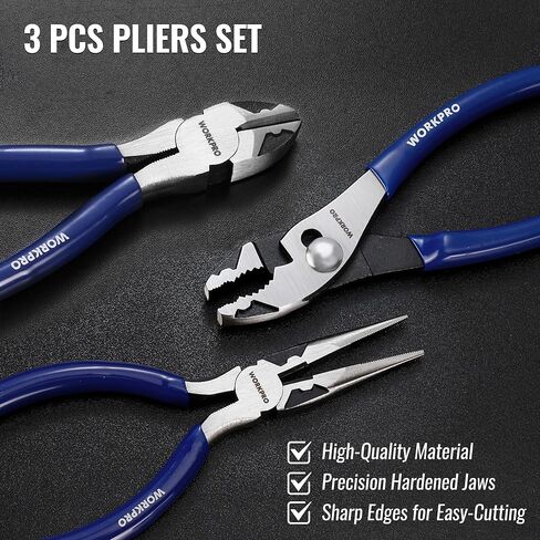 WORKPRO Pliers Set, 3-Piece Professional Pliers Tool Kit – 6" Needle Nose Plier, 6" Slip Joint Plier & 6" Diagonal Plier, Soft Grip Handles for Home DIY & Electrical Work in Saudi Arabia