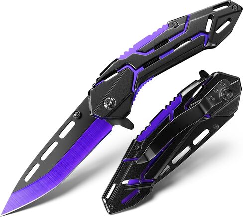 Pocket Knife for Men Women, EDC Tactical Folding Knife with 5CR13 Steel Blade, Portable Pocket Knives for Outdoor Survival Camping Hiking, Cool Gadget Gifts for Men Dad Him Husband Stocking Stuffers (Purple Black) in Saudi Arabia