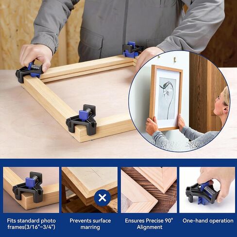 WORKPRO 90 Degree Corner Clamps for Woodworking, 4-Pack Adjustable Spring Loaded One-Handed Woodworking Clamps Tools for Framing, Cabinets & DIY Projects in Saudi Arabia