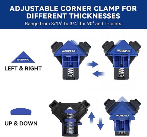 WORKPRO 90 Degree Corner Clamps for Woodworking, 4-Pack Adjustable Spring Loaded One-Handed Woodworking Clamps Tools for Framing, Cabinets & DIY Projects in Saudi Arabia