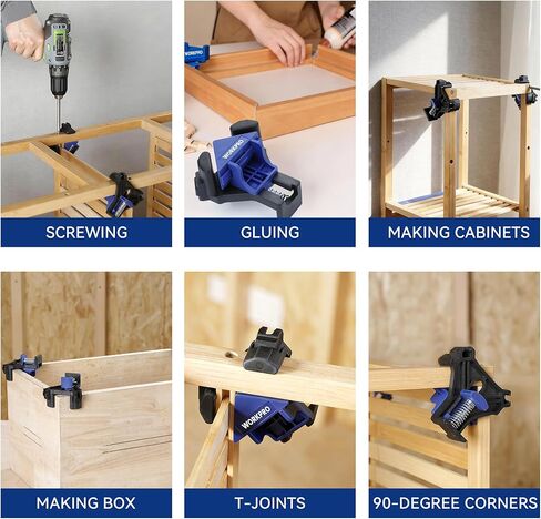 WORKPRO 90 Degree Corner Clamps for Woodworking, 4-Pack Adjustable Spring Loaded One-Handed Woodworking Clamps Tools for Framing, Cabinets & DIY Projects in Saudi Arabia