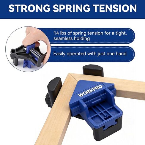 WORKPRO 90 Degree Corner Clamps for Woodworking, 4-Pack Adjustable Spring Loaded One-Handed Woodworking Clamps Tools for Framing, Cabinets & DIY Projects in Saudi Arabia