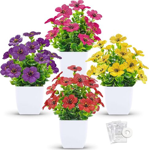 Der Rose 4 Pack Fake Plants Artificial Flowers for Bathroom Bedroom Office Desk Spring Decor in Saudi Arabia