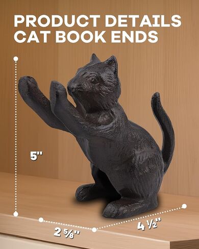 Cast Iron Cat Bookends - Heavy Duty Bookend for Shelves, Cute Book Ends to Hold Books, Cat Decor for Home Office Library, 2 PCS (Gold) in Saudi Arabia