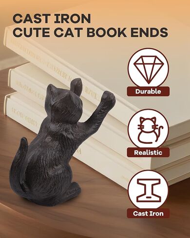 Cast Iron Cat Bookends - Heavy Duty Bookend for Shelves, Cute Book Ends to Hold Books, Cat Decor for Home Office Library, 2 PCS (Gold) in Saudi Arabia