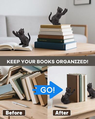 Cast Iron Cat Bookends - Heavy Duty Bookend for Shelves, Cute Book Ends to Hold Books, Cat Decor for Home Office Library, 2 PCS (Gold) in Saudi Arabia