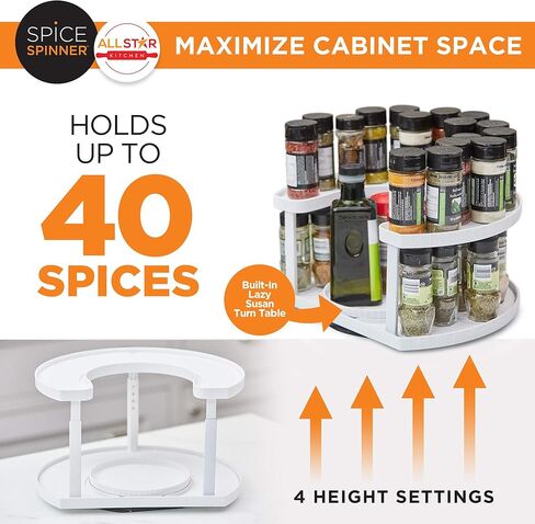 منظم وحامل توابل بطبقتين من Allstar Innovations Spice Spinner يوفر المساحة، ويحافظ على كل شيء أنيقًا ومنظمًا وفي متناول اليد مع الأقراص الدوارة المزدوجة in Kuwait